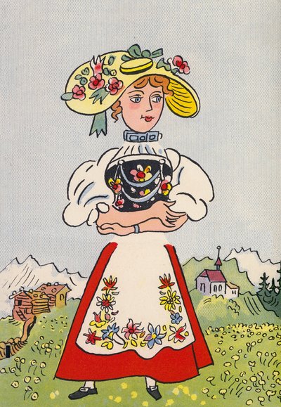 Los locos disfraces de Walter Trier: Suiza (litografía en color) de Walter Trier