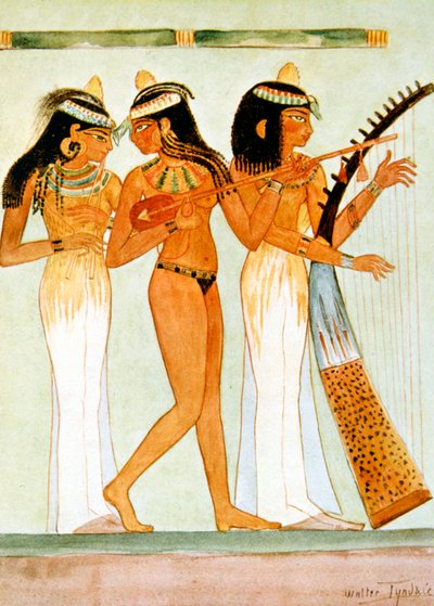 Músicos egipcios antiguos y una bailarina, 1910 de Walter Tyndale