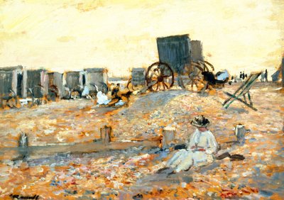 Escena de playa (óleo sobre tabla) de Walter Westley Russell