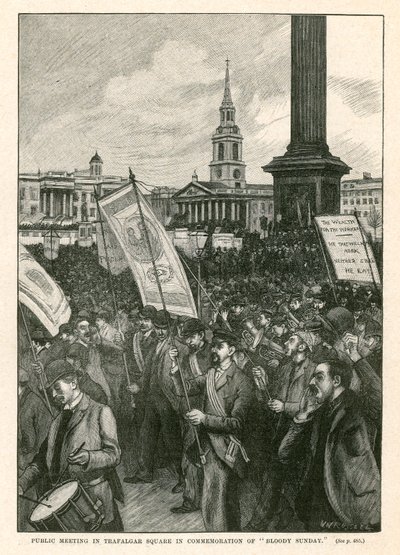 Reunión pública en Trafalgar Square en conmemoración del Domingo Sangriento (grabado) de Walter Westley Russell