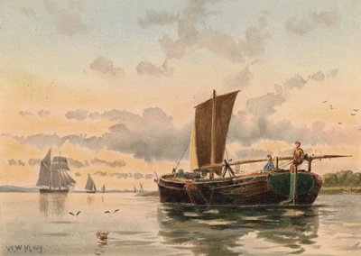 Barcaza que remonta el Medway (litografía en color) de Walter William May