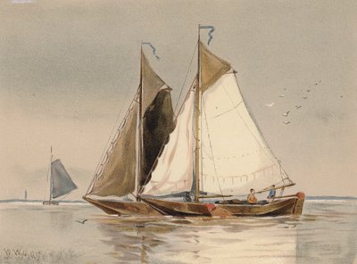 Embotelladores holandeses en el Escalda (litografía en color) de Walter William May