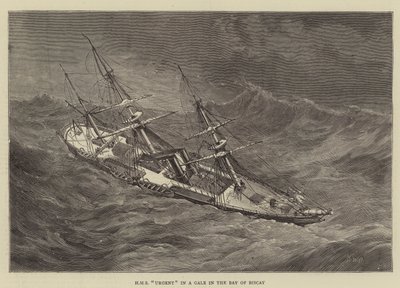 HMS Urgent en una tormenta en la Bahía de Vizcaya de Walter William May