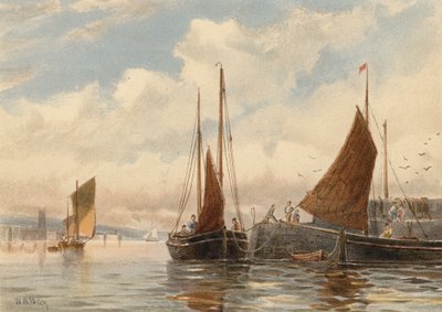 Penzance Luggers en Newlyn (litografía en color) de Walter William May