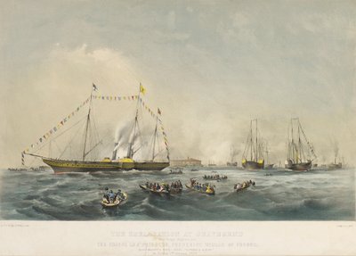 El embarque del príncipe Federico Guillermo IV de Prusia (1795-1861) y su esposa Isabel de Baviera (1801-1873) a bordo del buque Victoria and Albert, en Gravesend, Inglaterra, el 2 de febrero. de Walter William May