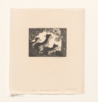 Tres gatos en el marco de una ventana de Wanda Gág (signed by artist)