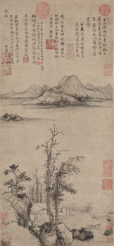 Retiro de un erudito entre árboles de otoño, dinastía Ming 1368-1644 de Wang Fu