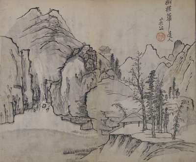 Paisaje después de Wu Zhen 1280-1354, del Manual del Jardín de Semillas de Mostaza..., Primera edición, 1679 de Wang Gai