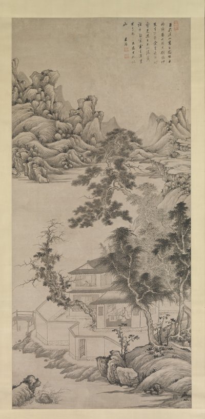 Erudito Elevado entre Ríos y Montañas, al estilo de Juran, finales del siglo XVII de Wang Jian