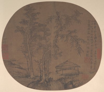 Árboles dispersos y pabellón de Wang Meng