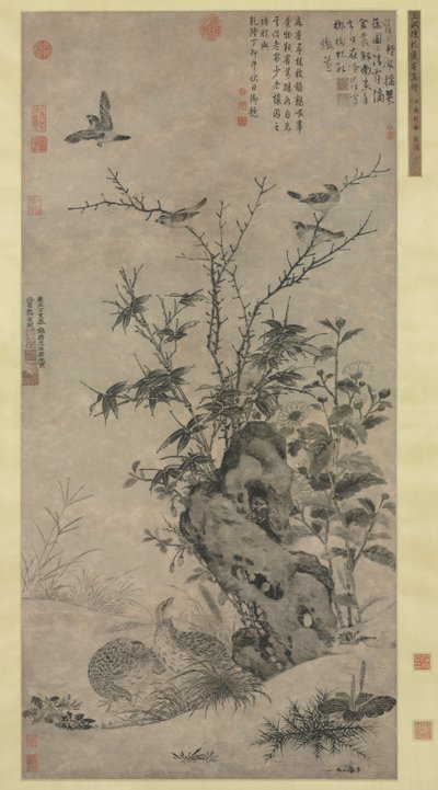 Quails and Sparrows in an Autumn Scene de Wang Yuan