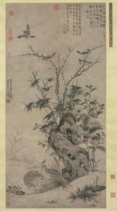 Codornices y gorriones en una escena otoñal, 1347 de Wang Yuan