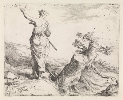paisaje con una mujer junto a un tocón de árbol de Warner Horstink