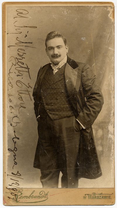 Retrato del cantante de ópera Enrico Caruso 1873-1921, 1900s de Warsaw. Photo studio Rembrandt
