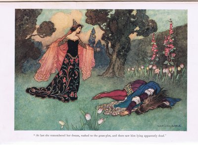 Finalmente recordó su sueño, corrió al césped y lo vio allí aparentemente muerto, ilustración de 