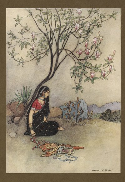 Placa 28: "Así la princesa fue abandonada", de Folk-Tales of Bengal... Con 32 ilustraciones en color de Warwick Goble. (Edición de lujo.) 1914 (litografia en color) de Warwick Goble