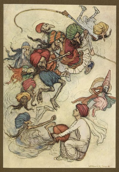 Placa 4: "En lugar de dulces sobre una veintena de demonios". Folk-Tales of Bengal ... Con 32 ilustraciones en color de Warwick Goble. (Edición de lujo.) de Warwick Goble