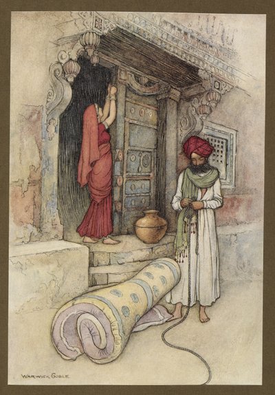 Placa 9: "Luego emprendieron su viaje", de Folk-Tales of Bengal ... Con 32 ilustraciones en color de Warwick Goble. (Edición de lujo) de Warwick Goble