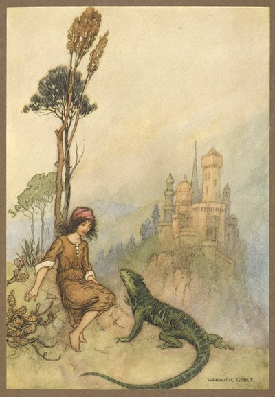 El Lagarto mostrando a Cara de Cabra el Palacio, de Cara de Cabra. de Warwick Goble