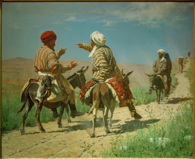 Mullah Ramin y Mullah Kerim discutiendo en el camino a... de Wassili W. Werestschagin