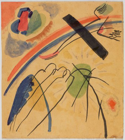 Drei Gestalten und Vogel (?); Aquarell (ohne Titel) de Wassily Kandinsky