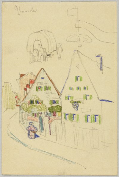 Callejón con casas a dos aguas y vagones cubiertos, verso: vista de un lugar con una iglesia con cúpula de cebolla de Wassily Kandinsky