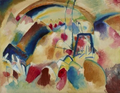 Paisaje con iglesia (Paisaje con manchas rojas I) de Wassily Kandinsky