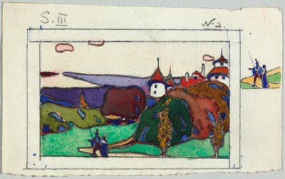 Paisaje con una pareja en traje medieval, verso: fragmento de un caballero con armadura de Wassily Kandinsky