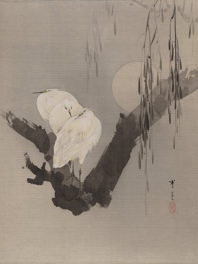 Garzas en un árbol de noche de Watanabe Seitei
