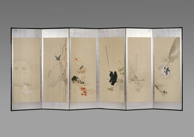Biombo: Flores de los Doce Meses, c.1900 de Watanabe Seitei