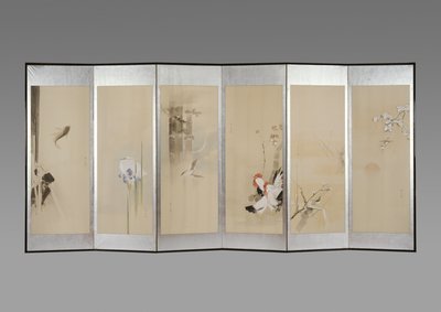 Par de biombos: Flores de los Doce Meses, c.1900 de Watanabe Seitei