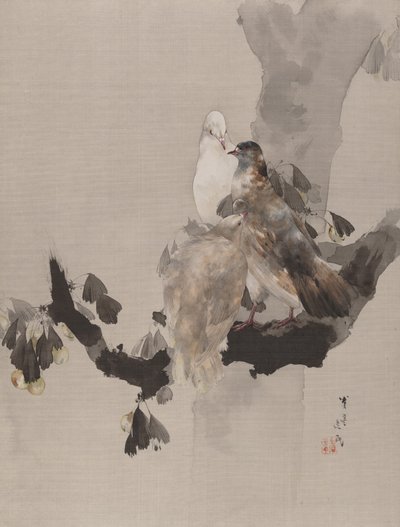 Palomas en un árbol de Watanabe Seitei