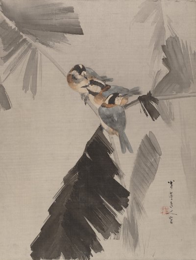 Tres pájaros en una rama, ca. 1887 de Watanabe Seitei