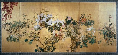 Pantalla con flores de otoño e invierno de Watanabe Shiko