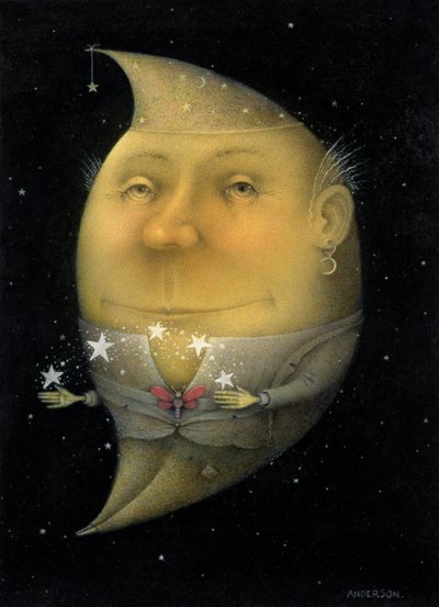 Luna creciente malabarista (lápiz y lápiz de color sobre papel) (par de 150068) de Wayne Anderson