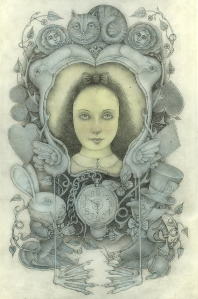 Retrato de Alicia en el espejo, 2022 (grafito, lápices de color, acuarela) de Wayne Anderson