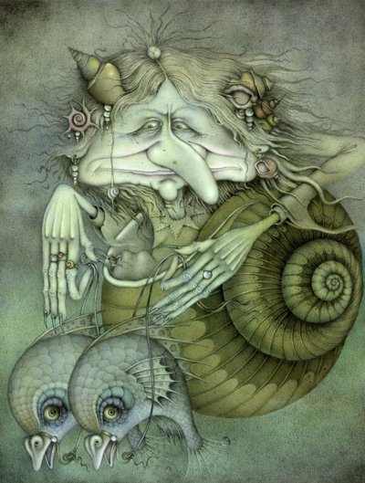 Sea Witch (lápiz y lápiz de color sobre papel) de Wayne Anderson
