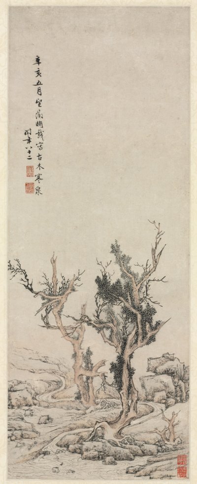 Viejos árboles junto a un arroyo invernal, 1551 de Wen Zhengming