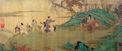 El estudiante Chang despidiéndose de su amante Ying Ying en el Pabellón de Descanso (detalle) de Wen Zhengming