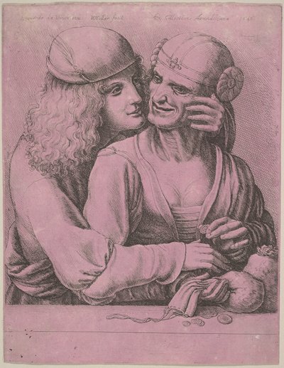Un joven acariciando a una anciana de Wenceslaus Hollar