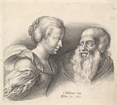 Un Hombre Viejo y una Chica, después de Hulsman, 1635 de Wenceslaus Hollar