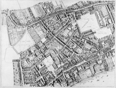 Plano a vista de pájaro del distrito central oeste de Londres de Wenceslaus Hollar