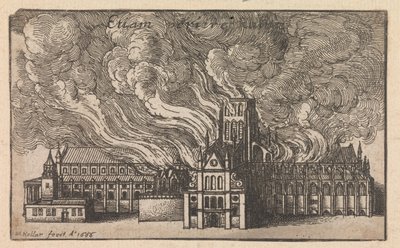 El incendio de la antigua catedral de San Pablo durante el Gran Incendio de Londres de Wenceslaus Hollar