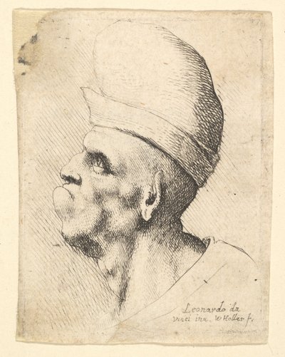 Busto de un hombre deformado con un sombrero bulboso de perfil a la izquierda de Wenceslaus Hollar