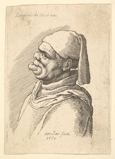 Busto de un hombre deformado con sombrero y labio inferior gordo y protuberante en perfil hacia la izquierda de Wenceslaus Hollar