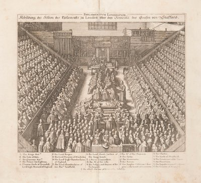 Representación de la sesión del Parlamento de Londres sobre la sentencia del Conde de Stafford, ca. 1642 de Wenceslaus Hollar