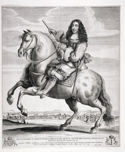 Retrato Ecuestre de Carlos II (1630-85) con un Paisaje, publicado c.1670 de Wenceslaus Hollar