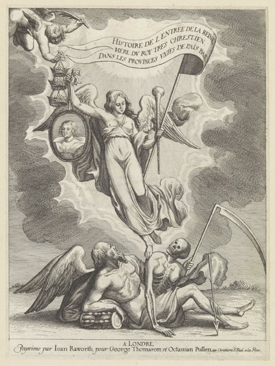 Faam overwint de tijd en de dood Historia de la Entrada de la Reina Madre del Rey Cristianísimo a las Provincias Unidas de los Países Bajos (título de serie sobre el objeto) de Wenceslaus Hollar