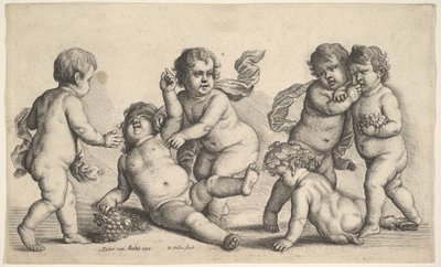 Cinco niños y un sátiro, 1646 de Wenceslaus Hollar