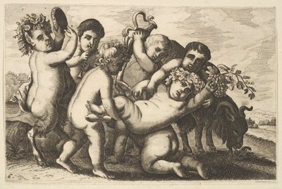 Cinco niños, dos sátiros y una cabra copia de Wenceslaus Hollar